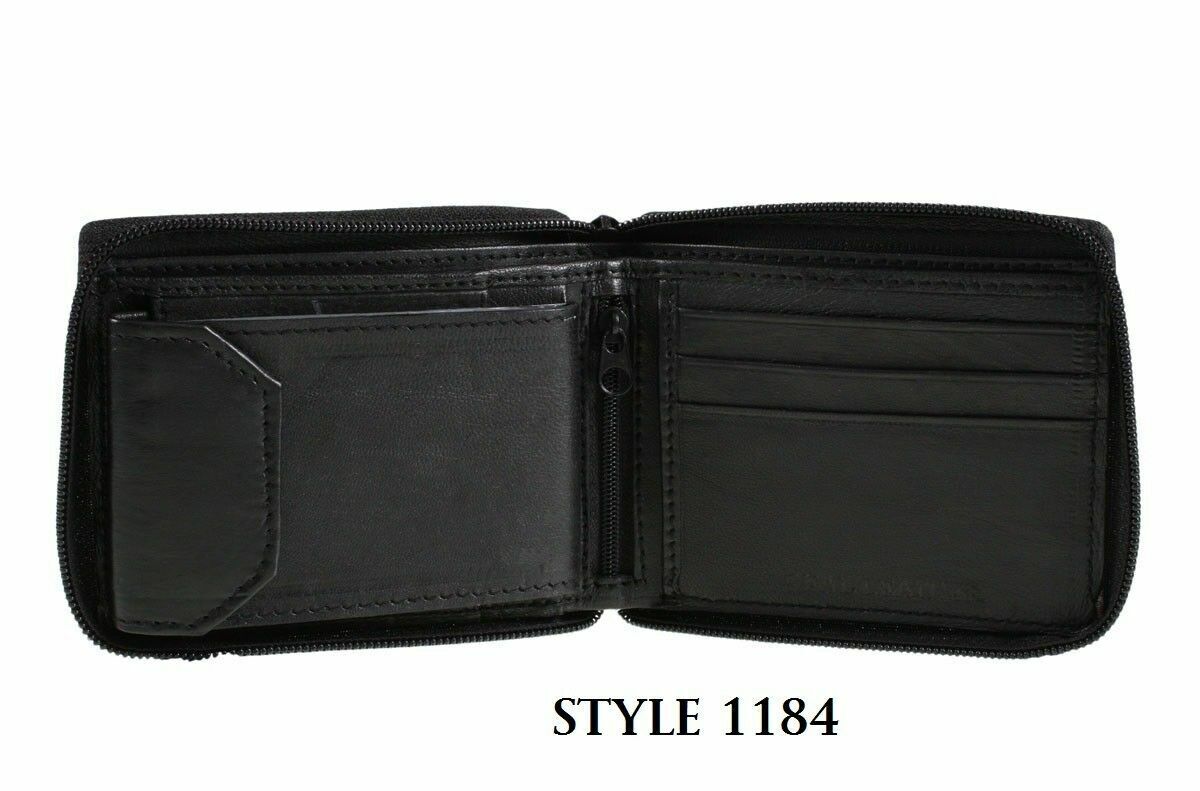 Mens Wallet Full Zip Leather Credit Card ID Coin Wallet RFID