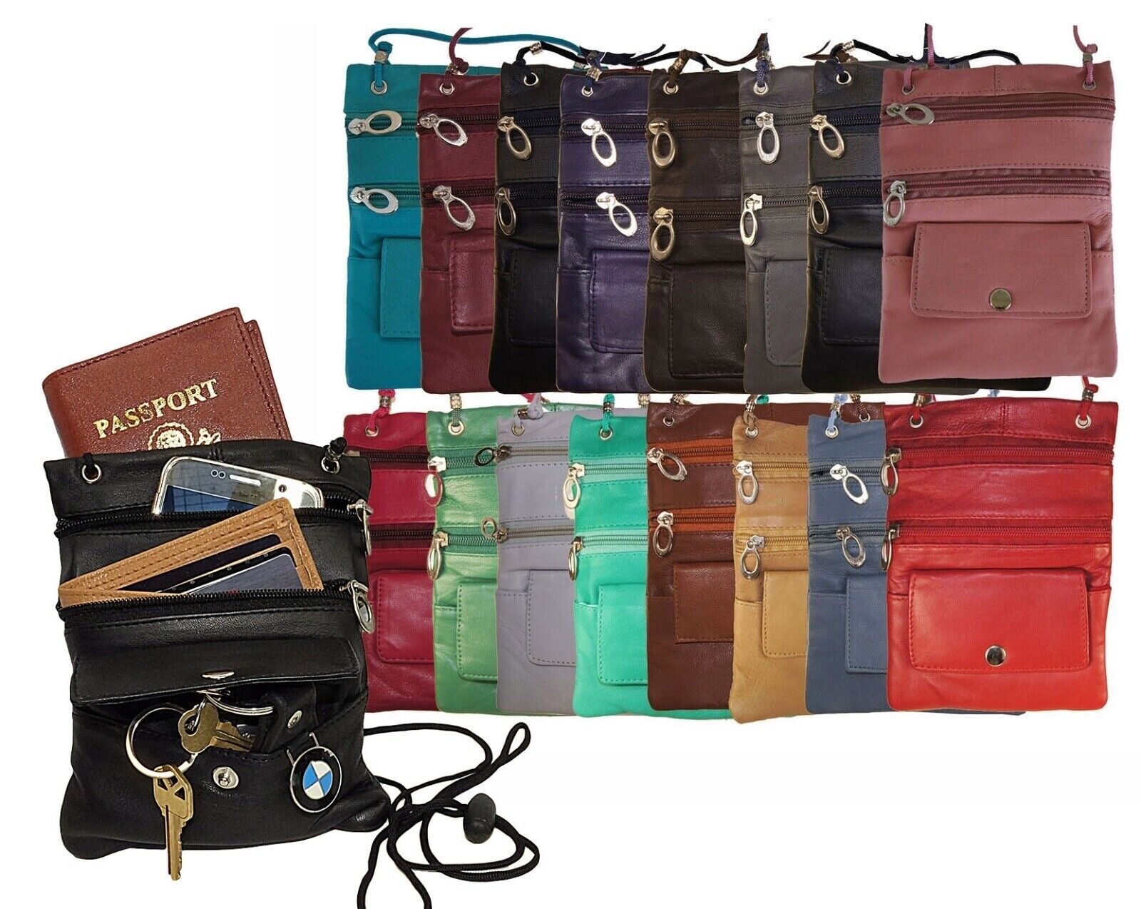 Travel Bag Leather Shoulder Neck Purse Cross Body