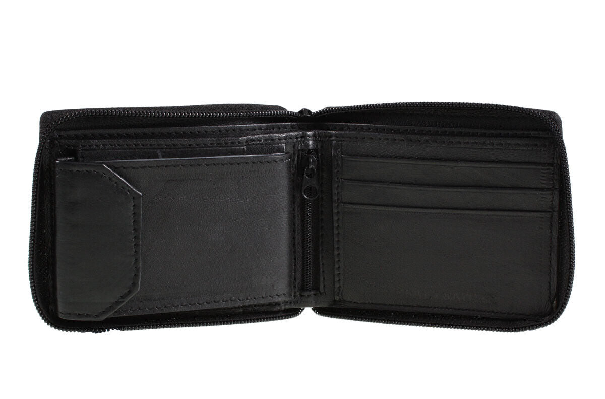 Mens Wallet Full Zip Leather Credit Card ID Coin Wallet RFID