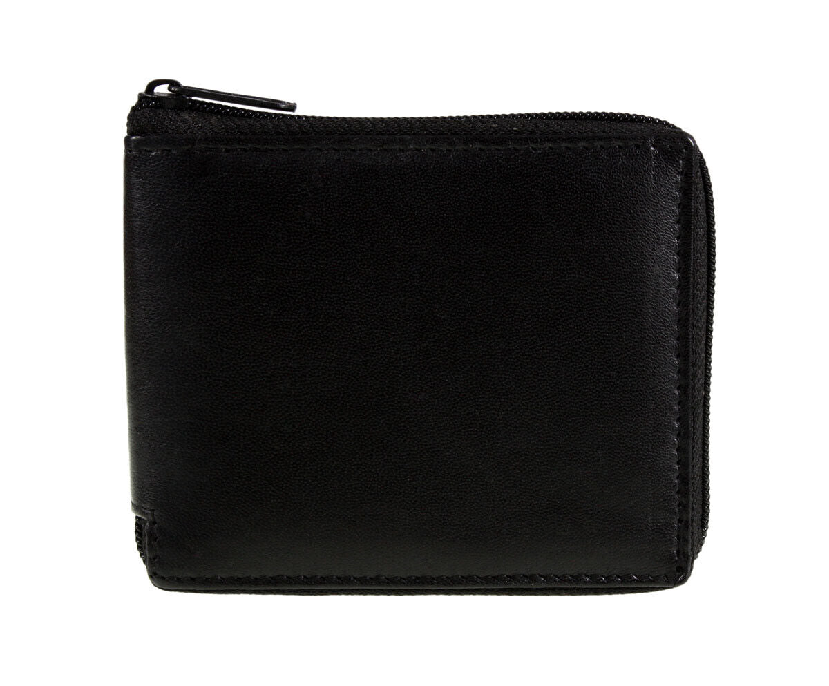 Mens Wallet Full Zip Leather Credit Card ID Coin Wallet RFID