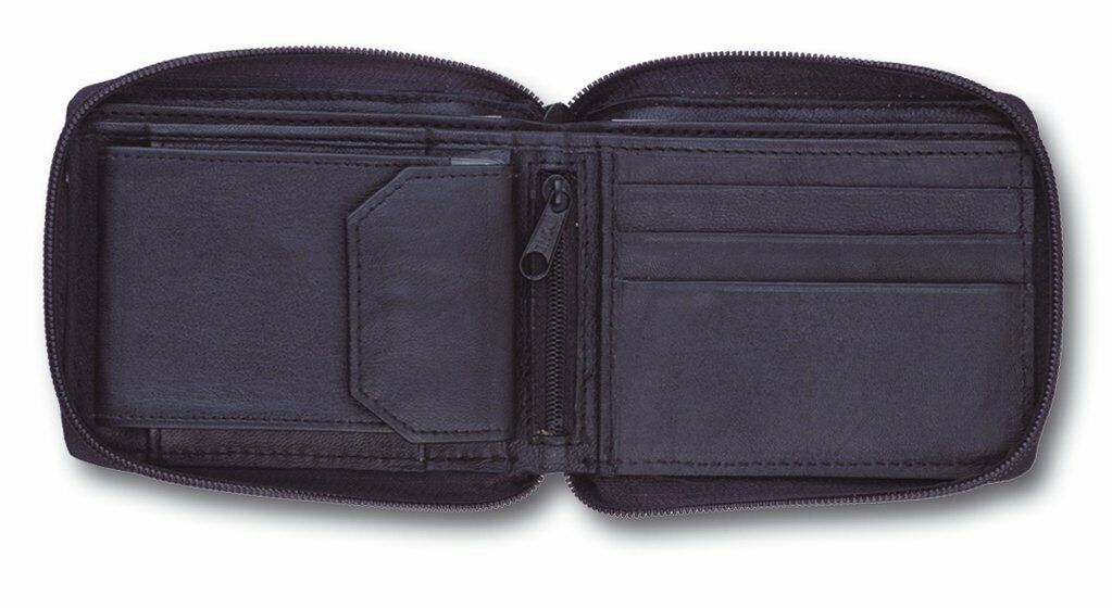 Mens Wallet Full Zip Leather Credit Card ID Coin Wallet RFID