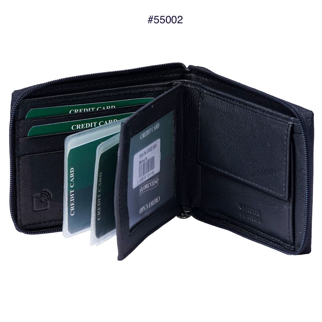 FL Mens Wallet RFID Signal Blocking Full Zip Around Nappa Leather Wallet