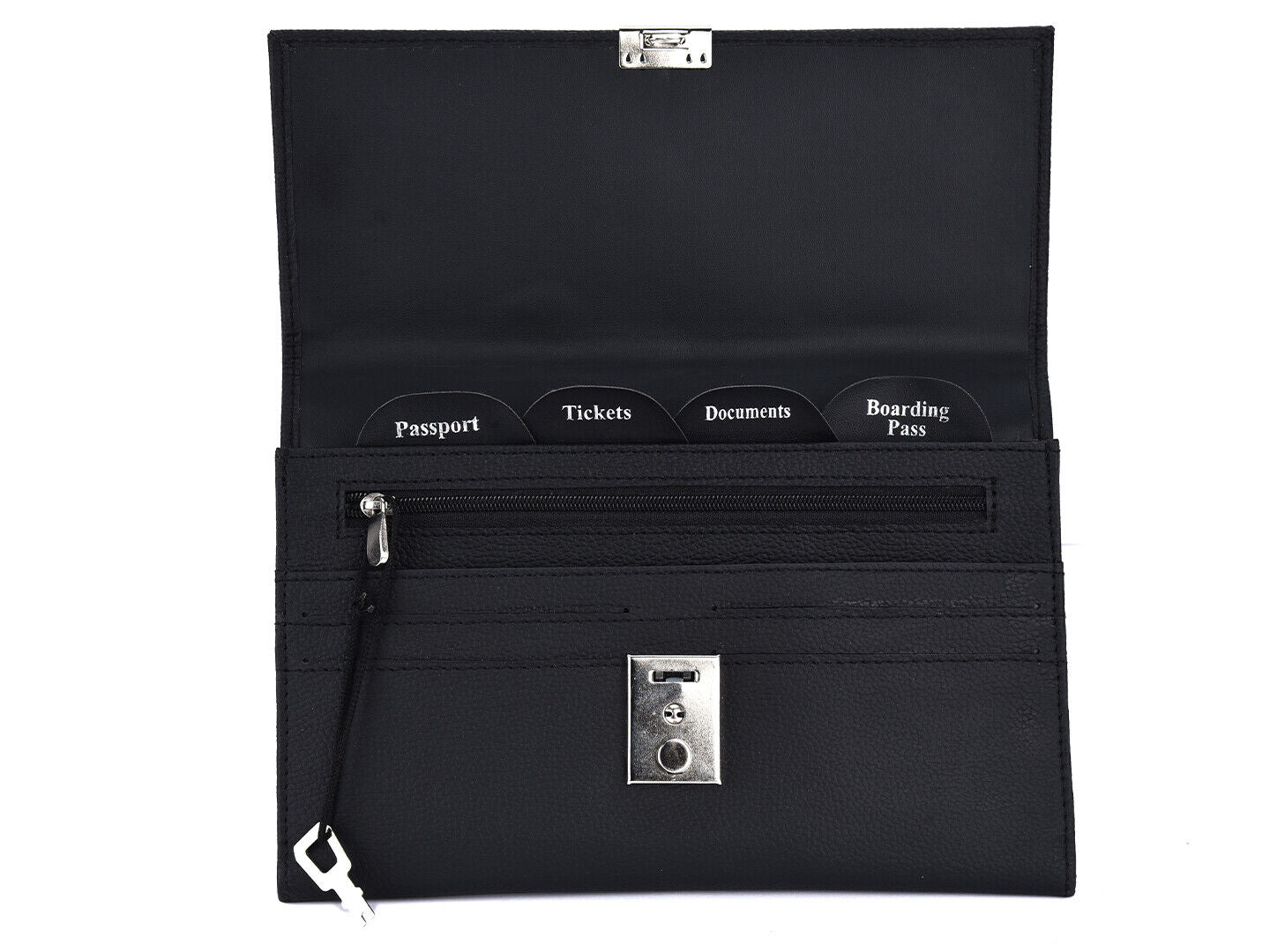 Vegan Leather TRAVEL Document WALLET ORGANISER with lock for Passport Notes AR