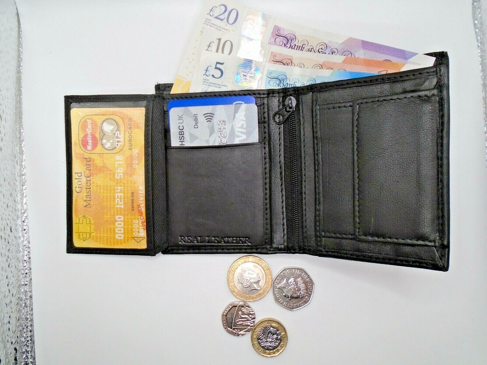 Mens Leather Wallet RFID SAFE Contactless Card Blocking ID Protection UK SELLER