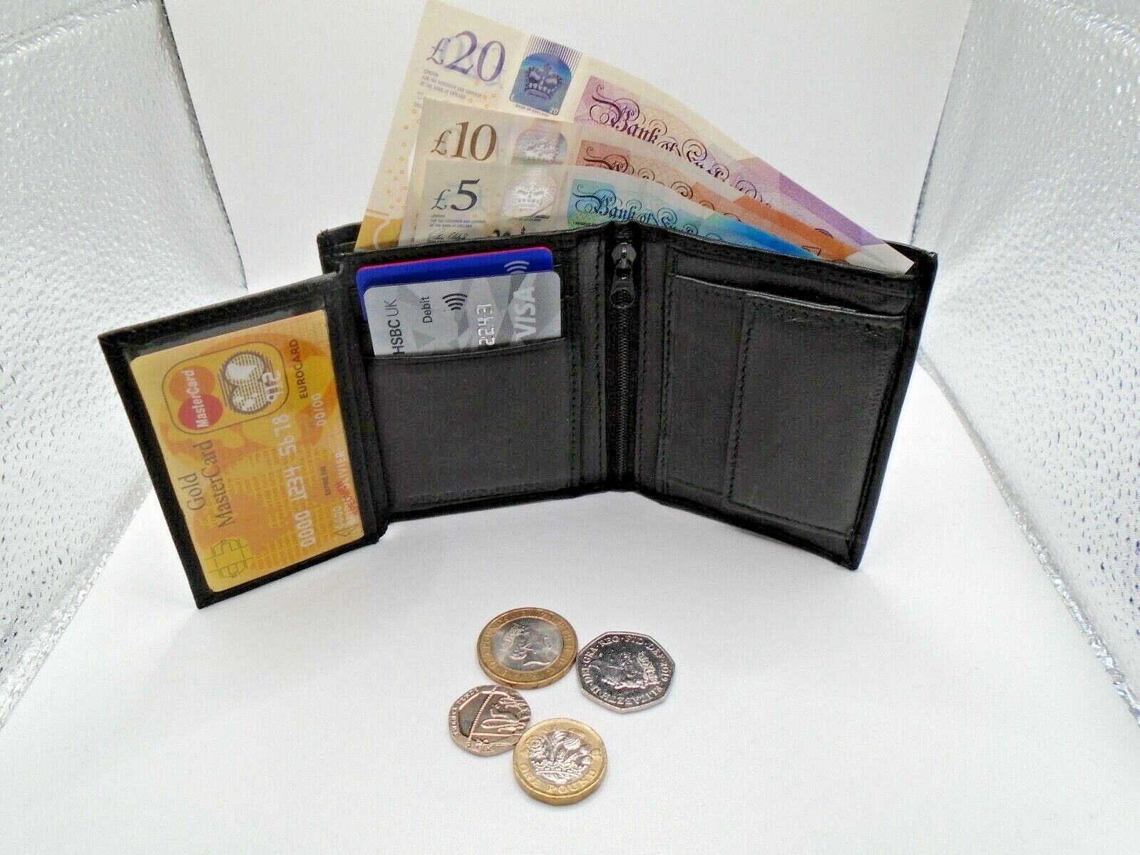 Mens Leather Wallet RFID SAFE Contactless Card Blocking ID Protection UK SELLER