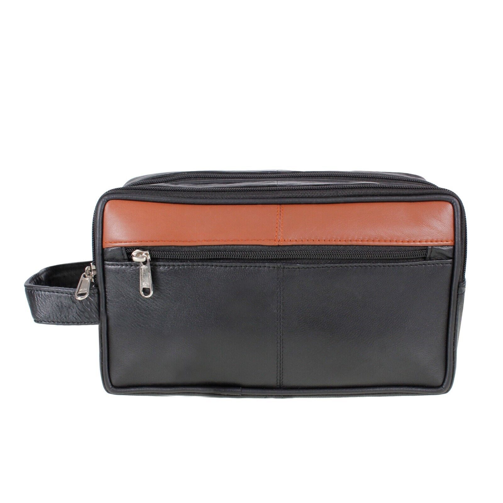 LEATHER WASHBAG TOILETRY BAG TRAVEL OVERNIGHT UNISEX BAG Black TAN AR