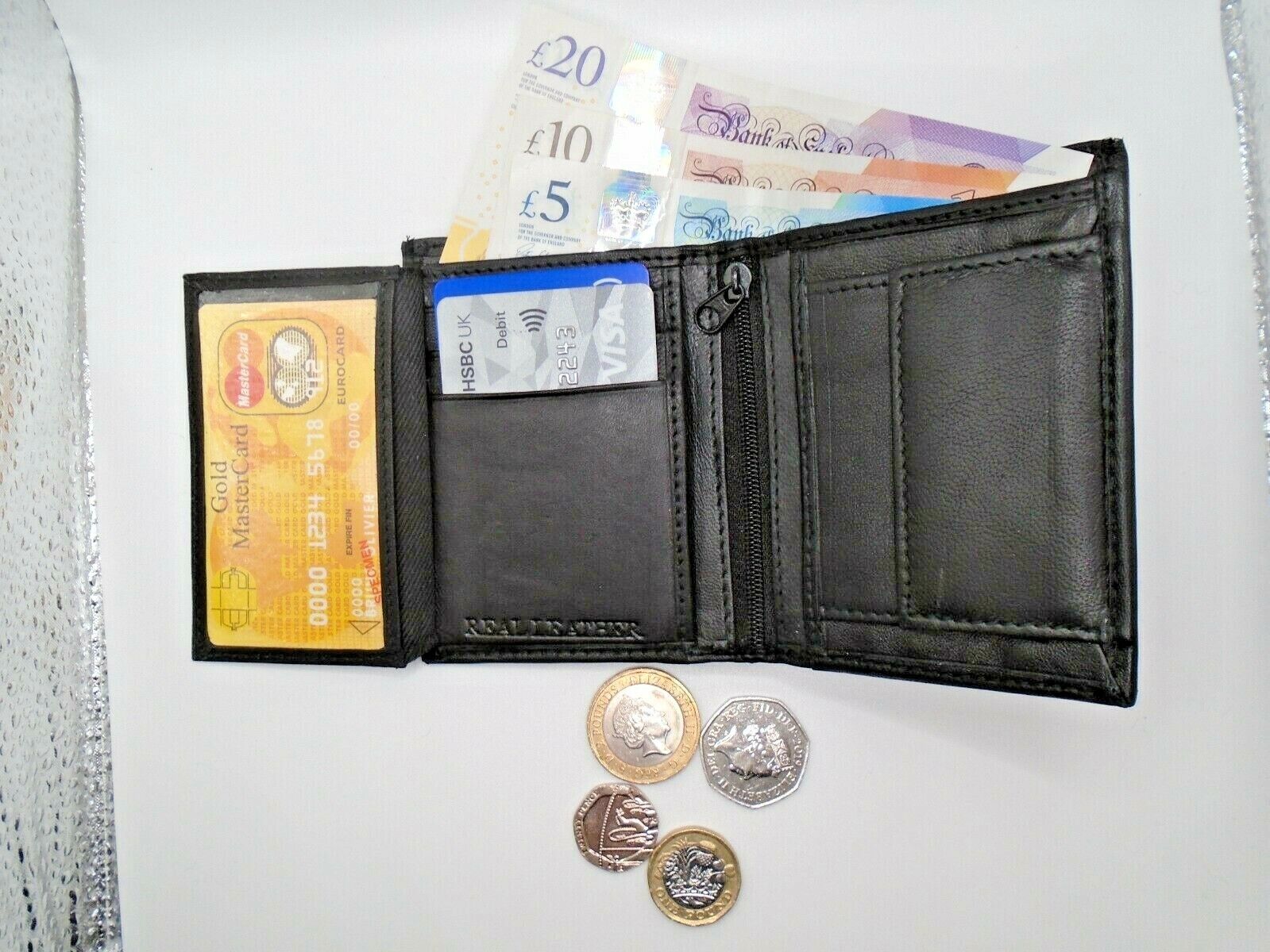 Mens Leather Wallet RFID SAFE Contactless Card Blocking ID Protection