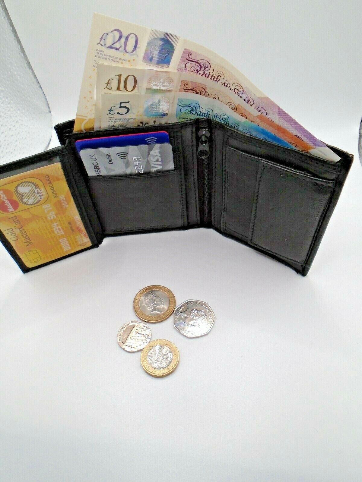 Mens Leather Wallet RFID SAFE Contactless Card Blocking ID Protection