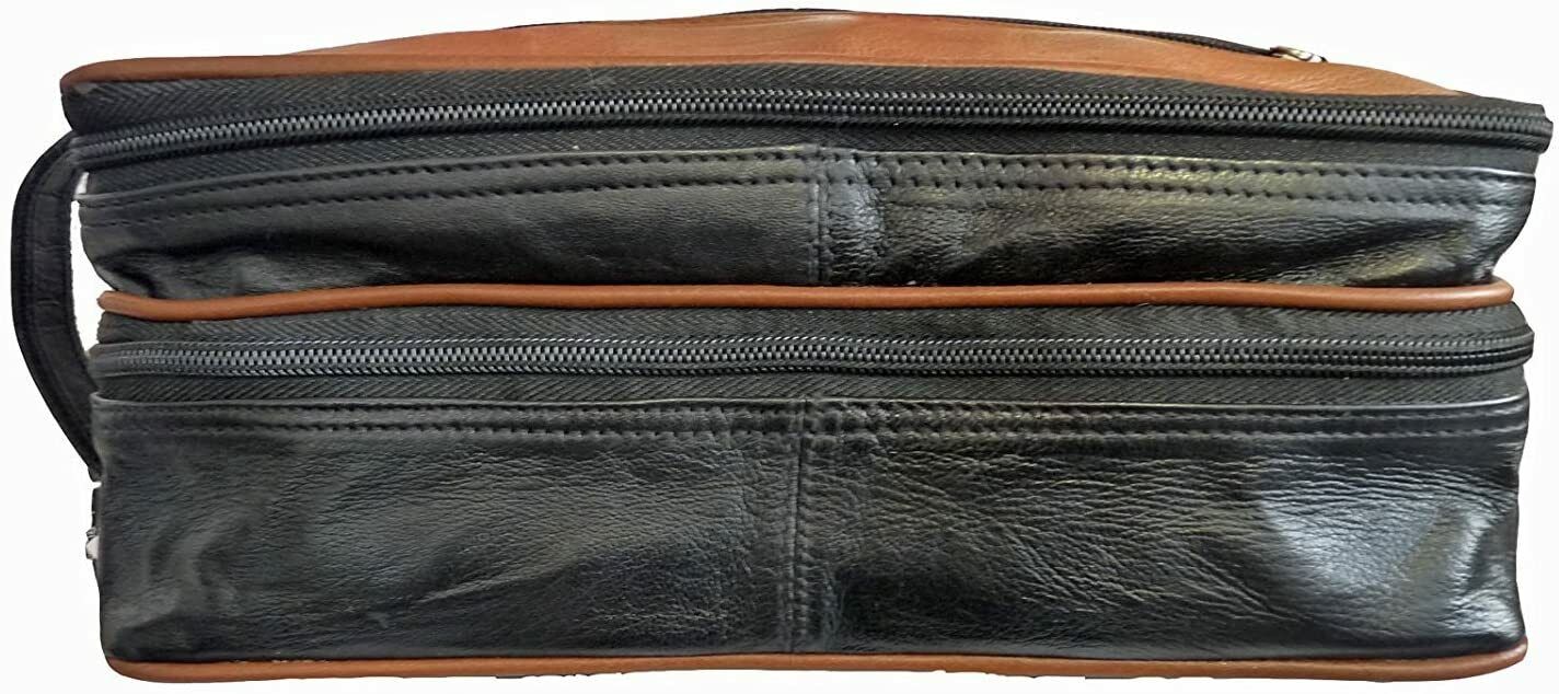 LEATHER WASHBAG TOILETRY BAG TRAVEL OVERNIGHT UNISEX BAG Black TAN