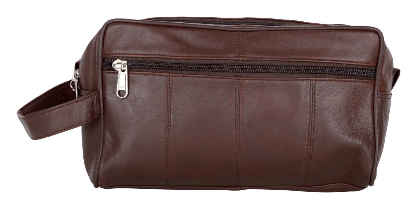 Large LEATHER WASH BAG zipped sections Brown toiletries toiletry travel handmade