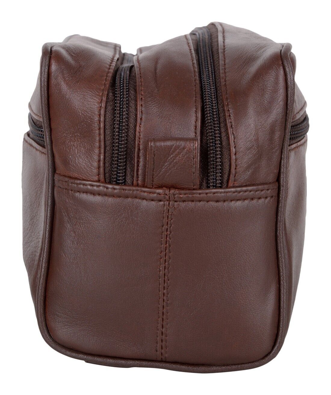 Large LEATHER WASH BAG zipped sections Brown toiletries toiletry travel handmade