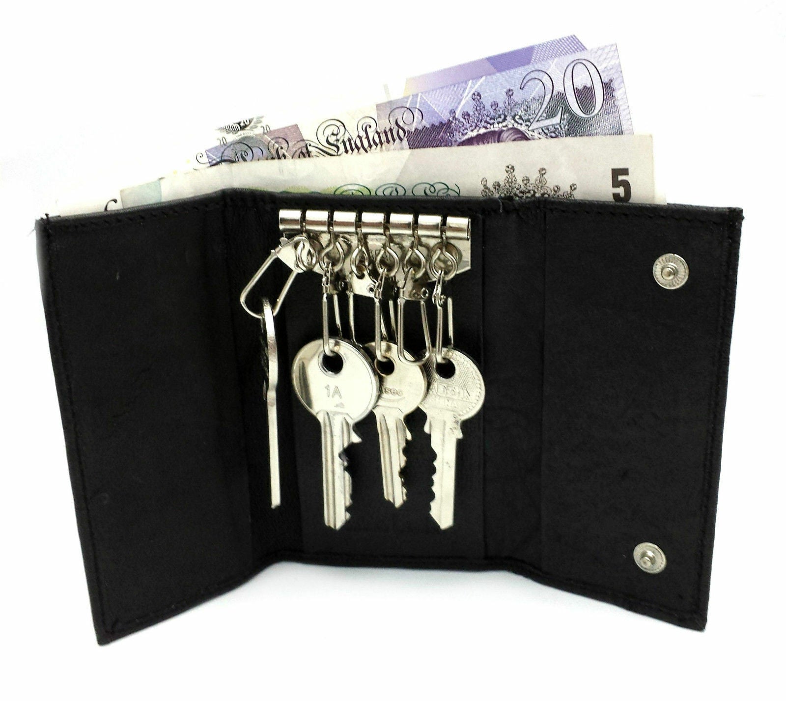 Leather Key Holder / Key Case Wallet Key Ring Soft Nappa Leather Black