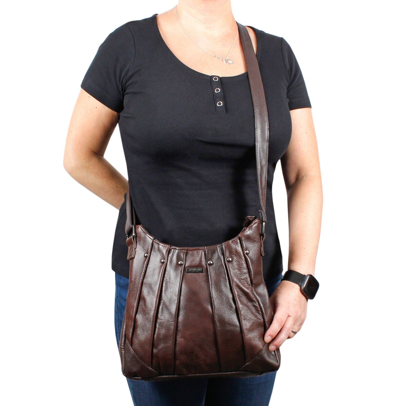 Ladies Women Cowhide Leather Handbag D-BROWN Soft Cross Body Shoulder Bag AR