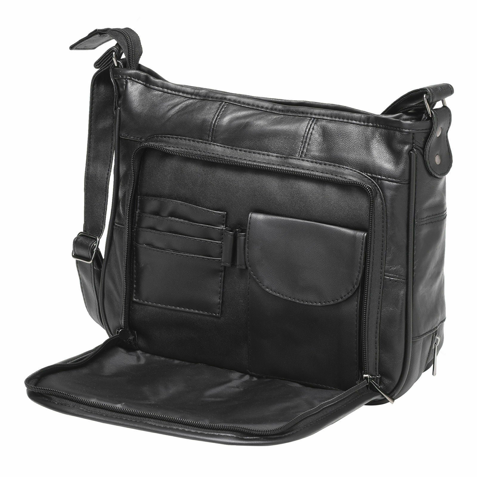Ladies Women Real Leather Organiser Cross Body Bag Shoulder Handbag Black AR