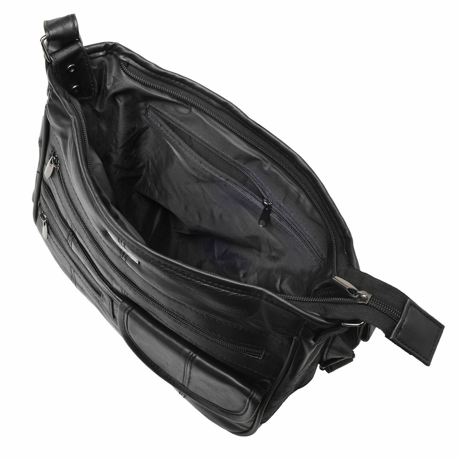 Ladies Women Real Leather Organiser Cross Body Bag Shoulder Handbag Black AR