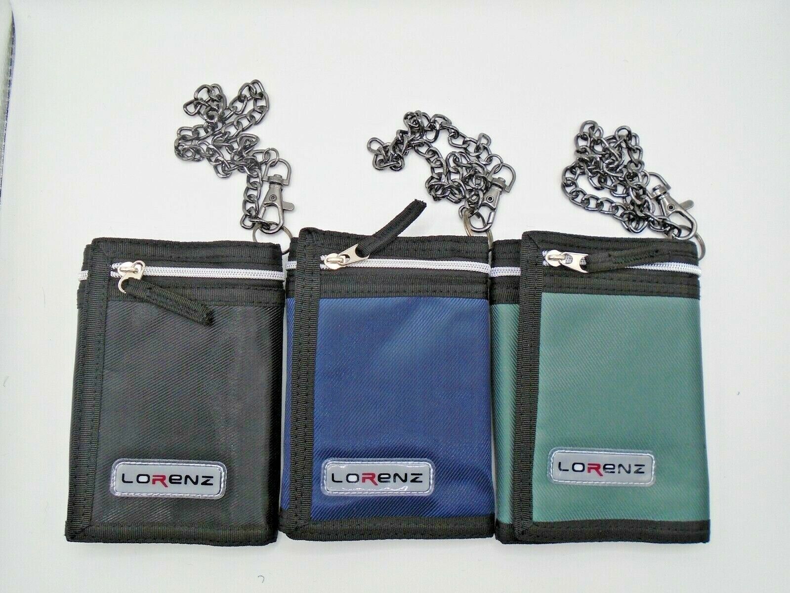 Mens Boys TriFold Sports Wallet by Lorenz with Security Chain Handy