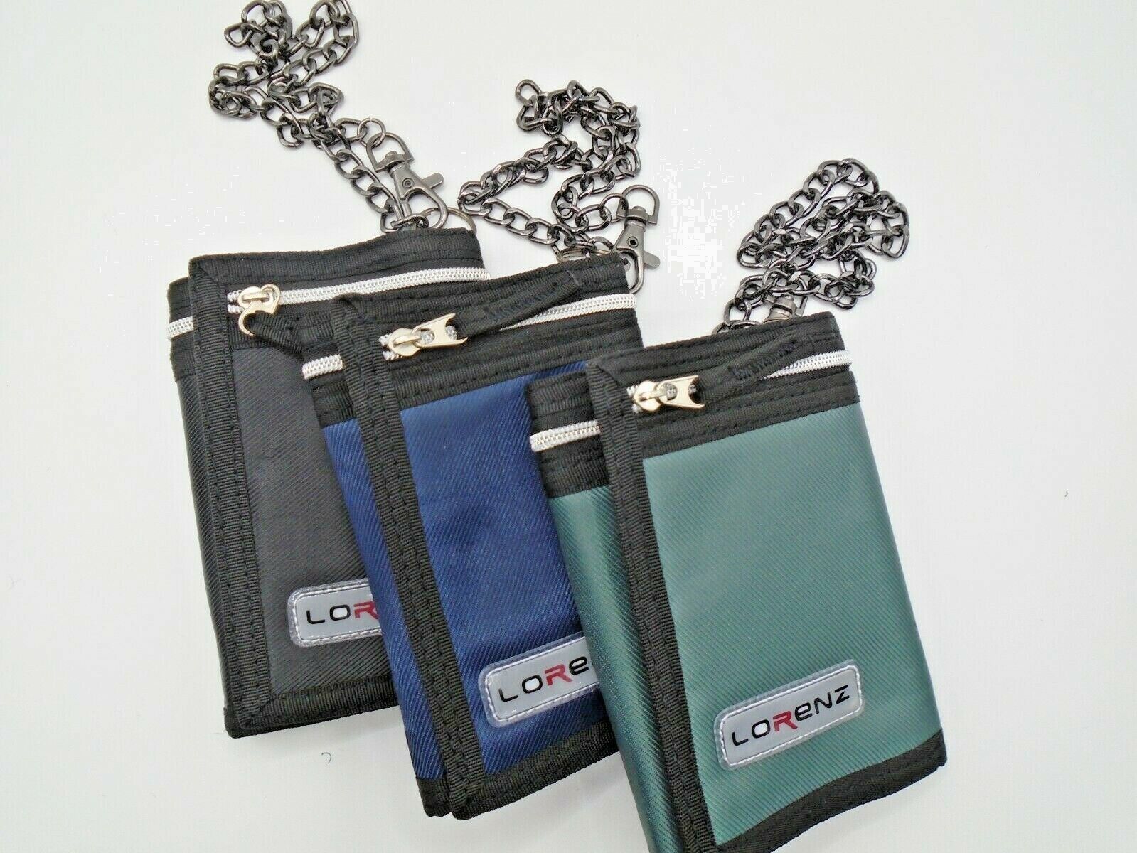 Mens Boys TriFold Sports Wallet by Lorenz with Security Chain Handy