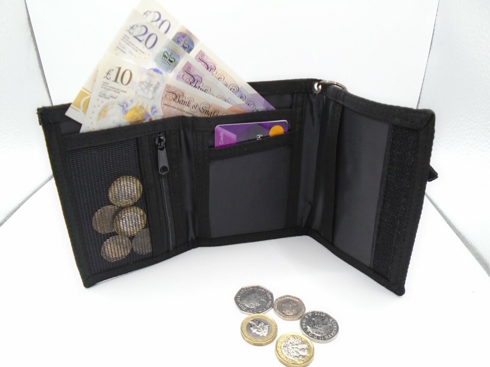 Mens Boys TriFold Sports Wallet by Lorenz with Security Chain Handy