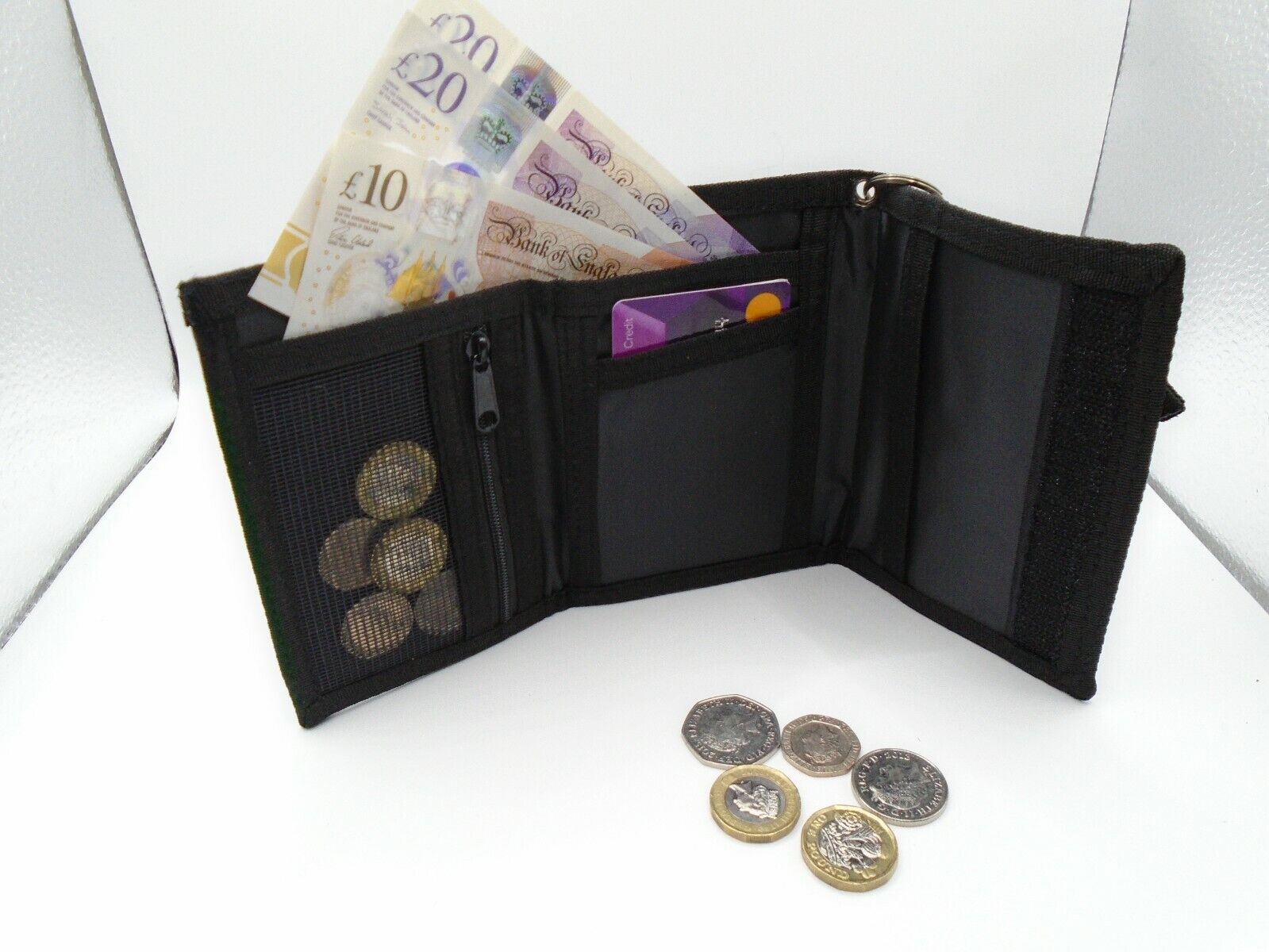 Mens Boys TriFold Sports Wallet by Lorenz with Security Chain Handy