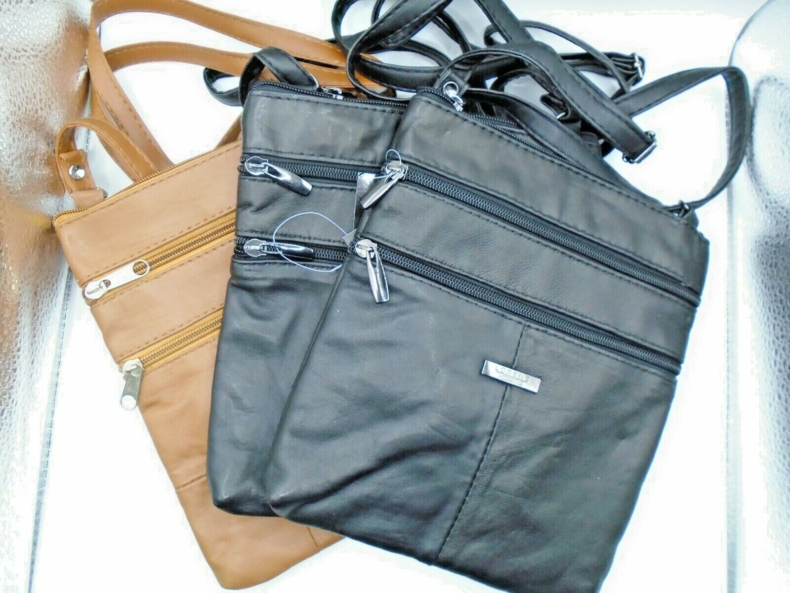 LORENZ LEATHER LADIES SHOULDER HANDBAG 5 ZIPPED POCKETS HAND BAG