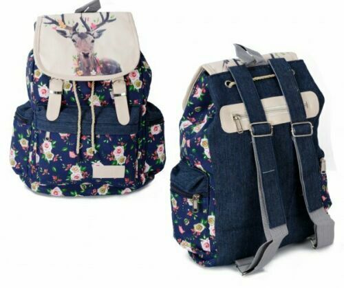 BOHO Girls Women's Canvas Cloth Backpack Rucksack School Gym bag Travel UK