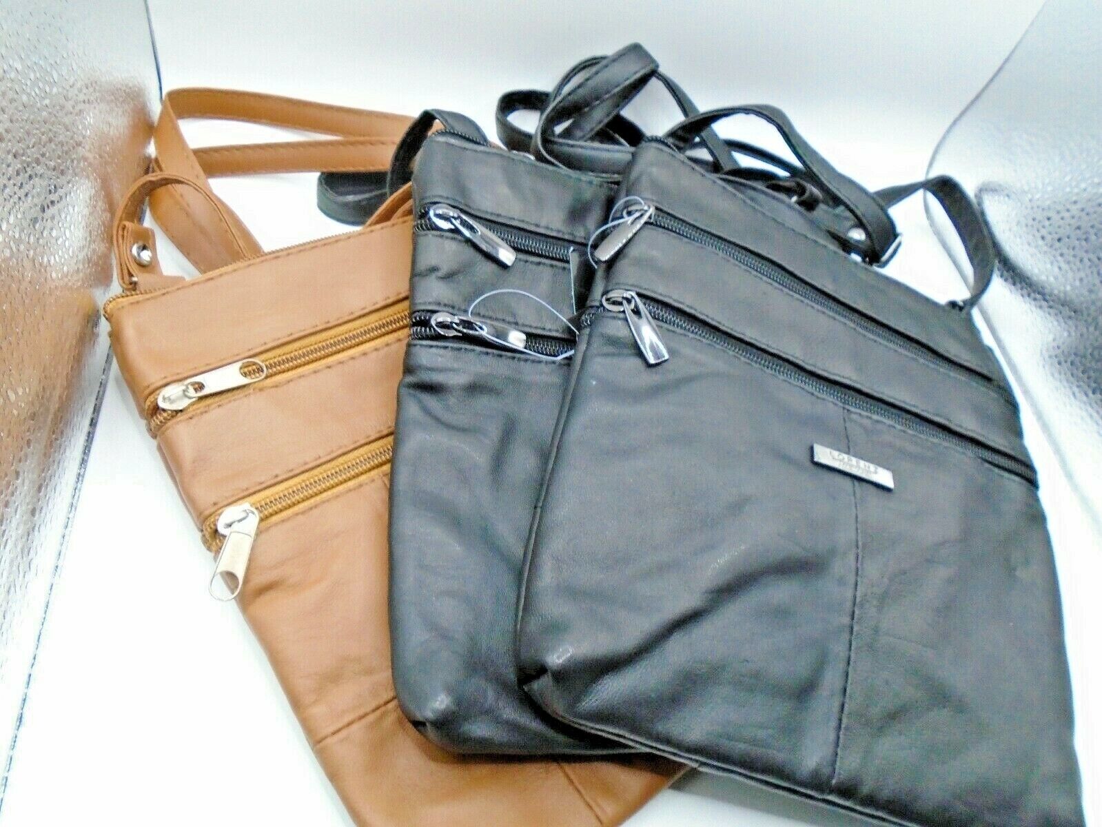 LORENZ LEATHER LADIES SHOULDER HANDBAG 5 ZIPPED POCKETS HAND BAG