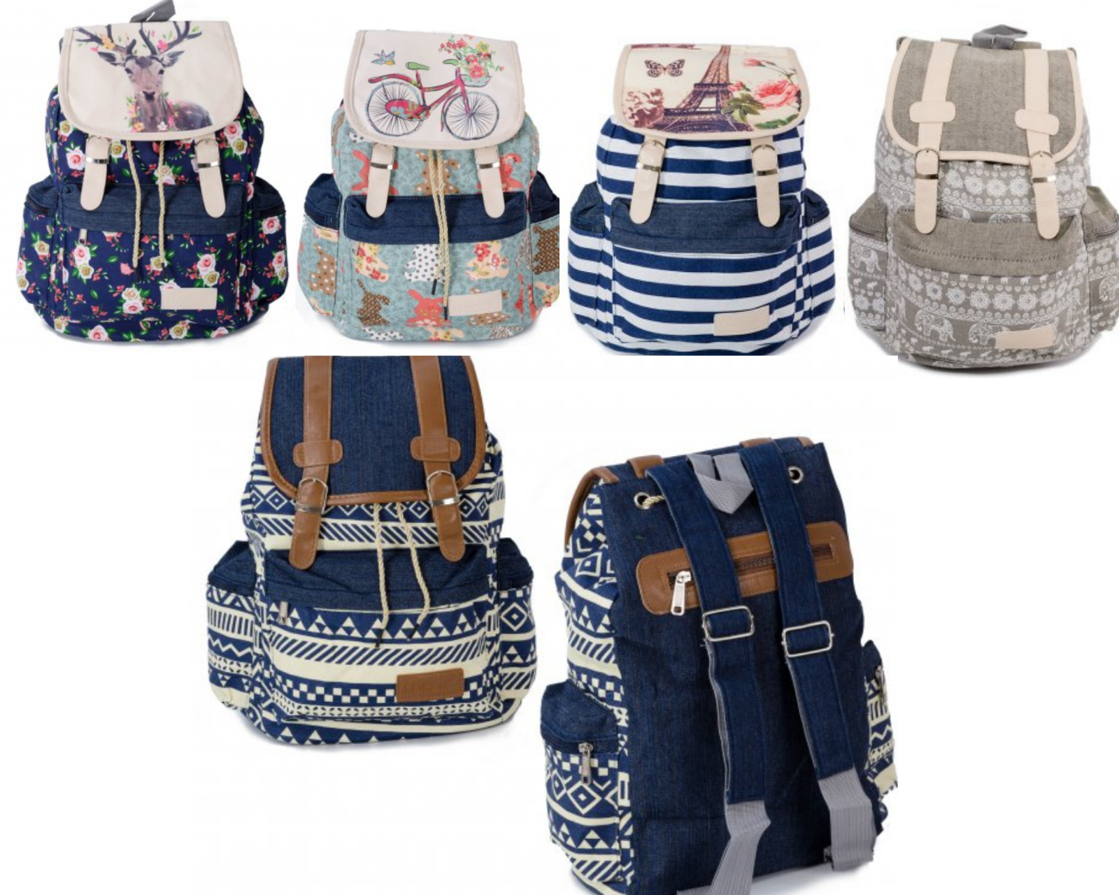 BOHO Girls Women's Canvas Cloth Backpack Rucksack School Gym bag Travel UK