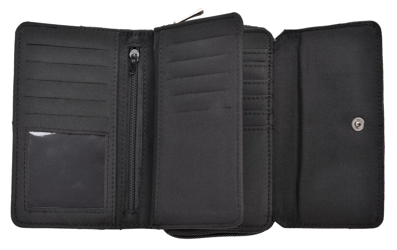 Ladies Leather Purse RFID Blocking Wallet with Multi Card Swing Section Black
