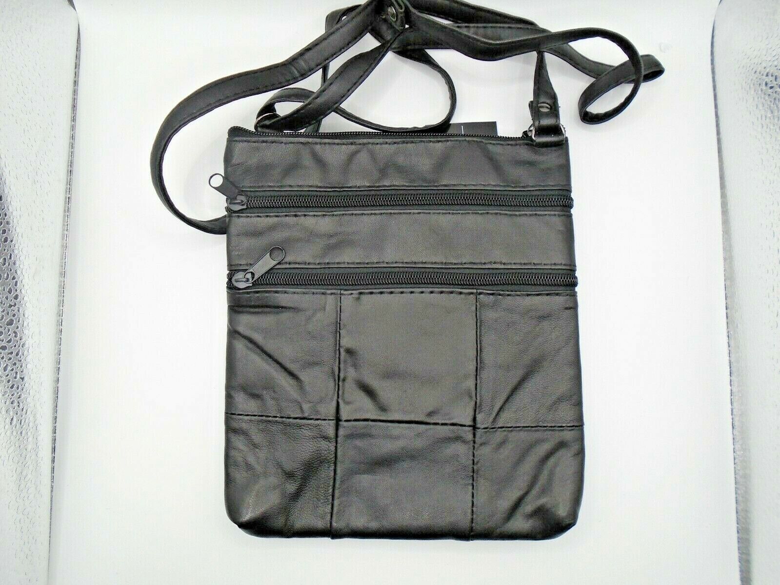 LEATHER LADIES SHOULDER HANDBAG 5 ZIPPED POCKETS HAND BAG