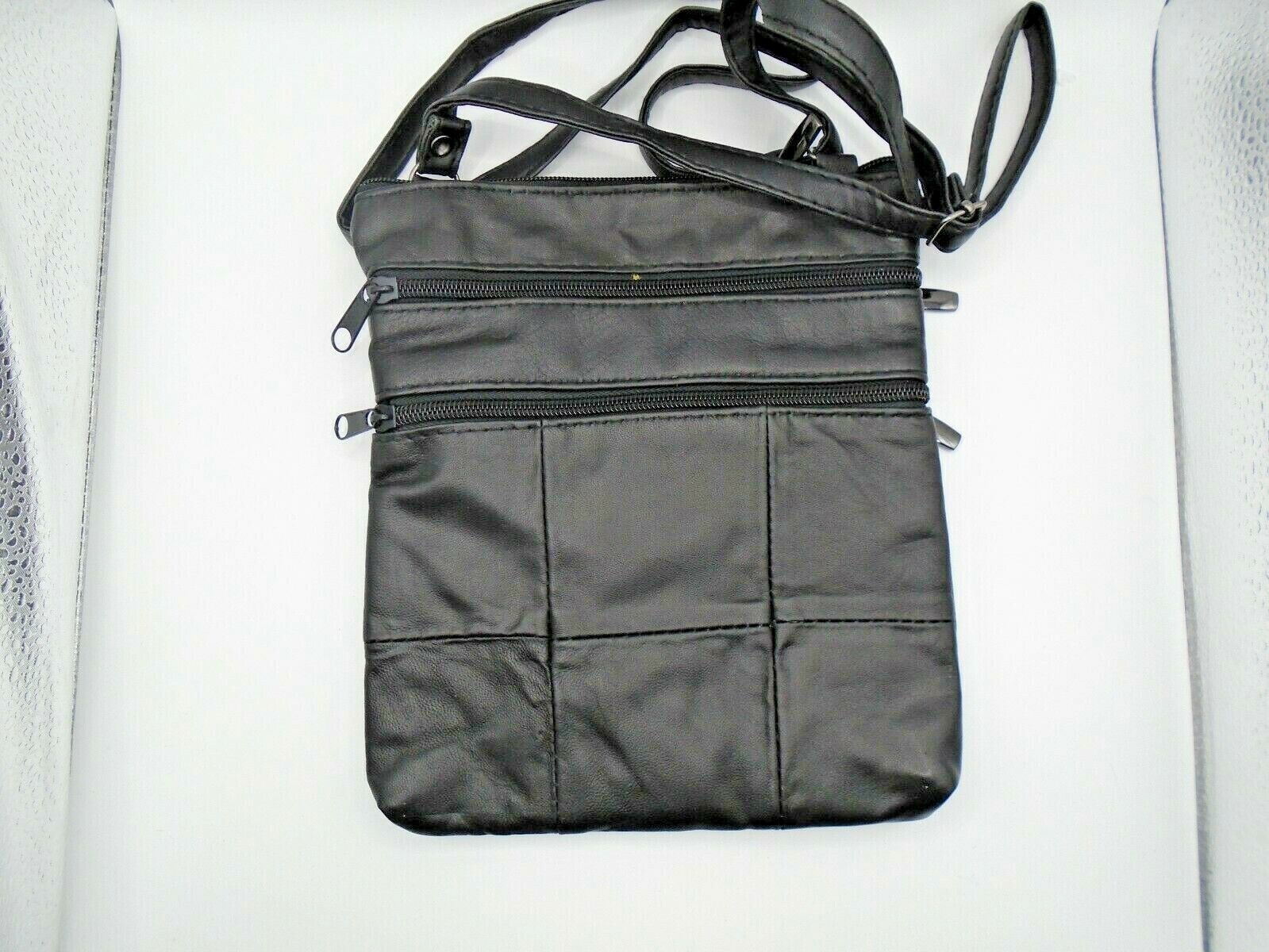 LEATHER LADIES SHOULDER HANDBAG 5 ZIPPED POCKETS HAND BAG