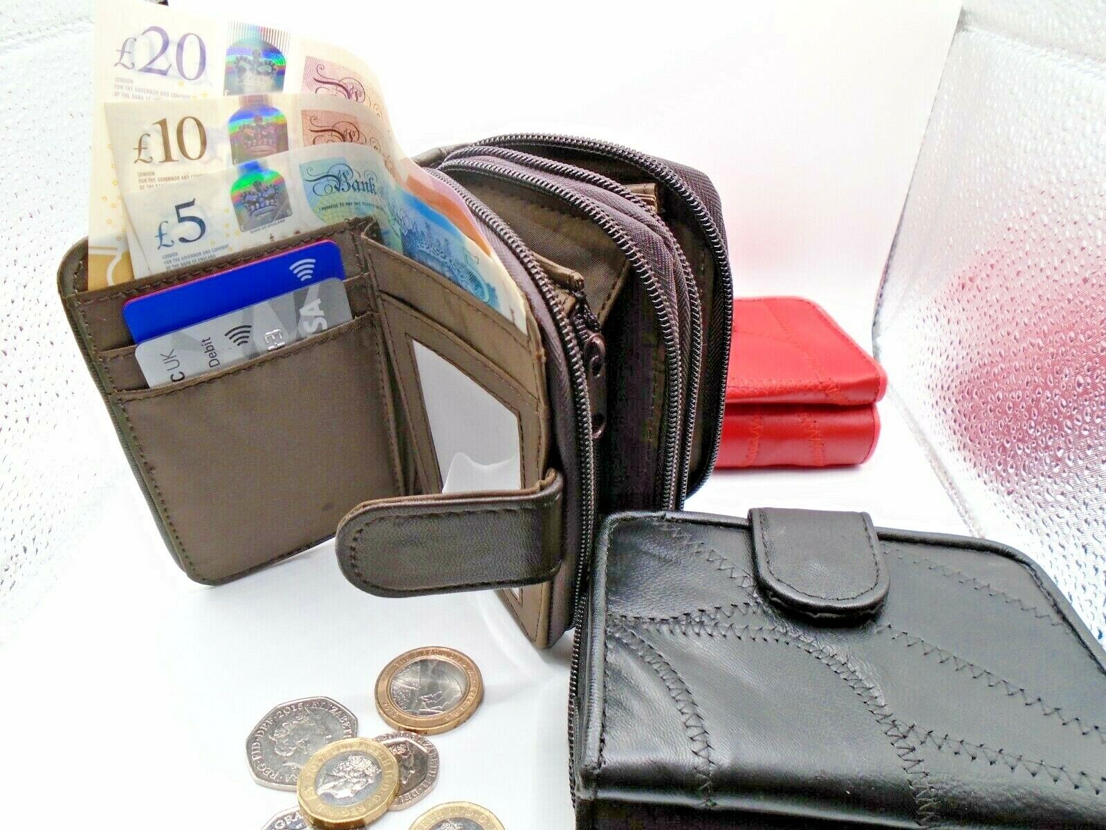 Ladies Womens Leather Purse Compact Small Notes Coins Cards Patchwork UK