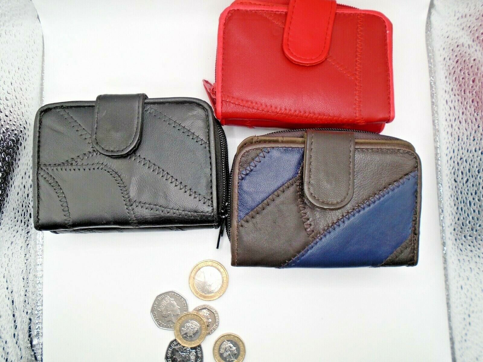 Ladies Womens Leather Purse Compact Small Notes Coins Cards Patchwork UK