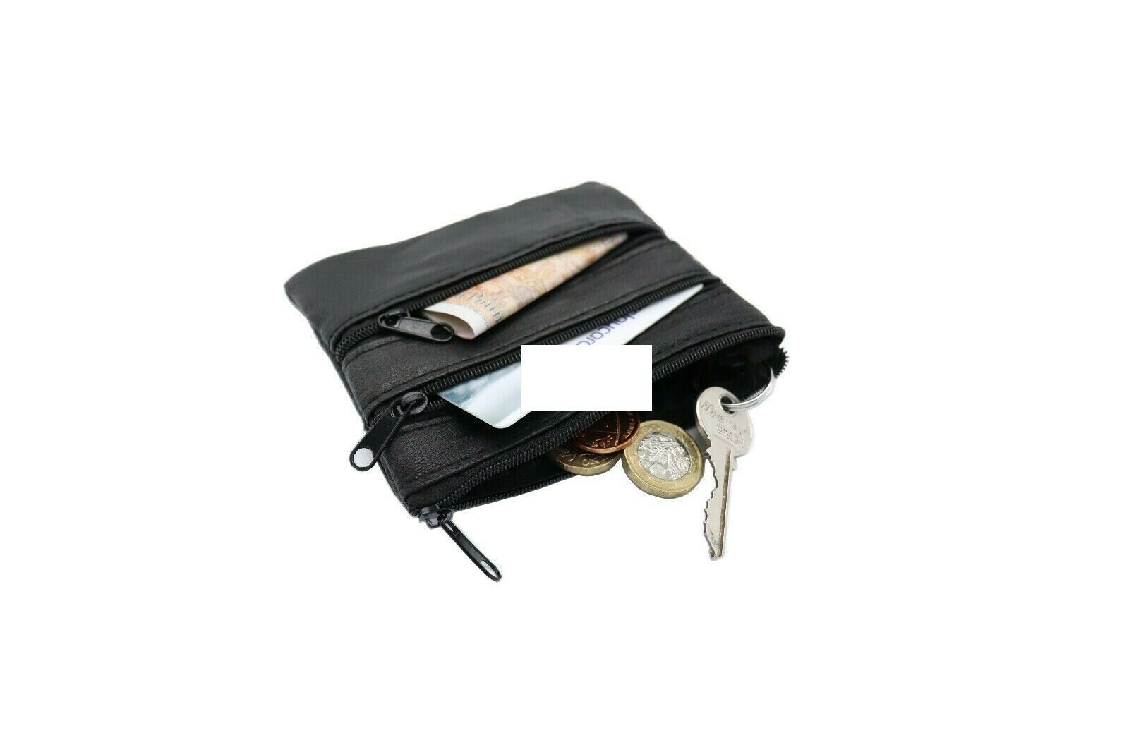 BLACK LEATHER COIN POUCH PURSE WALLET UK STOCK