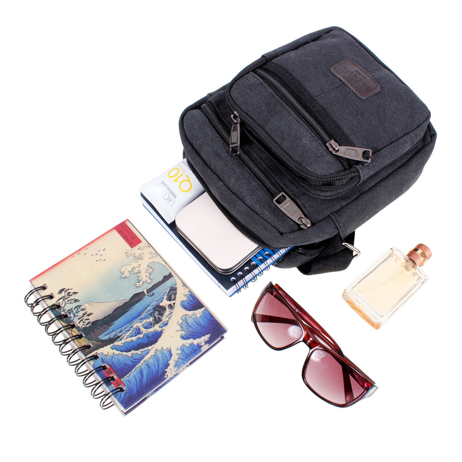 Mens Ladies Black Messenger Bag Canvas Cross Body Shoulder Utility Travel Work
