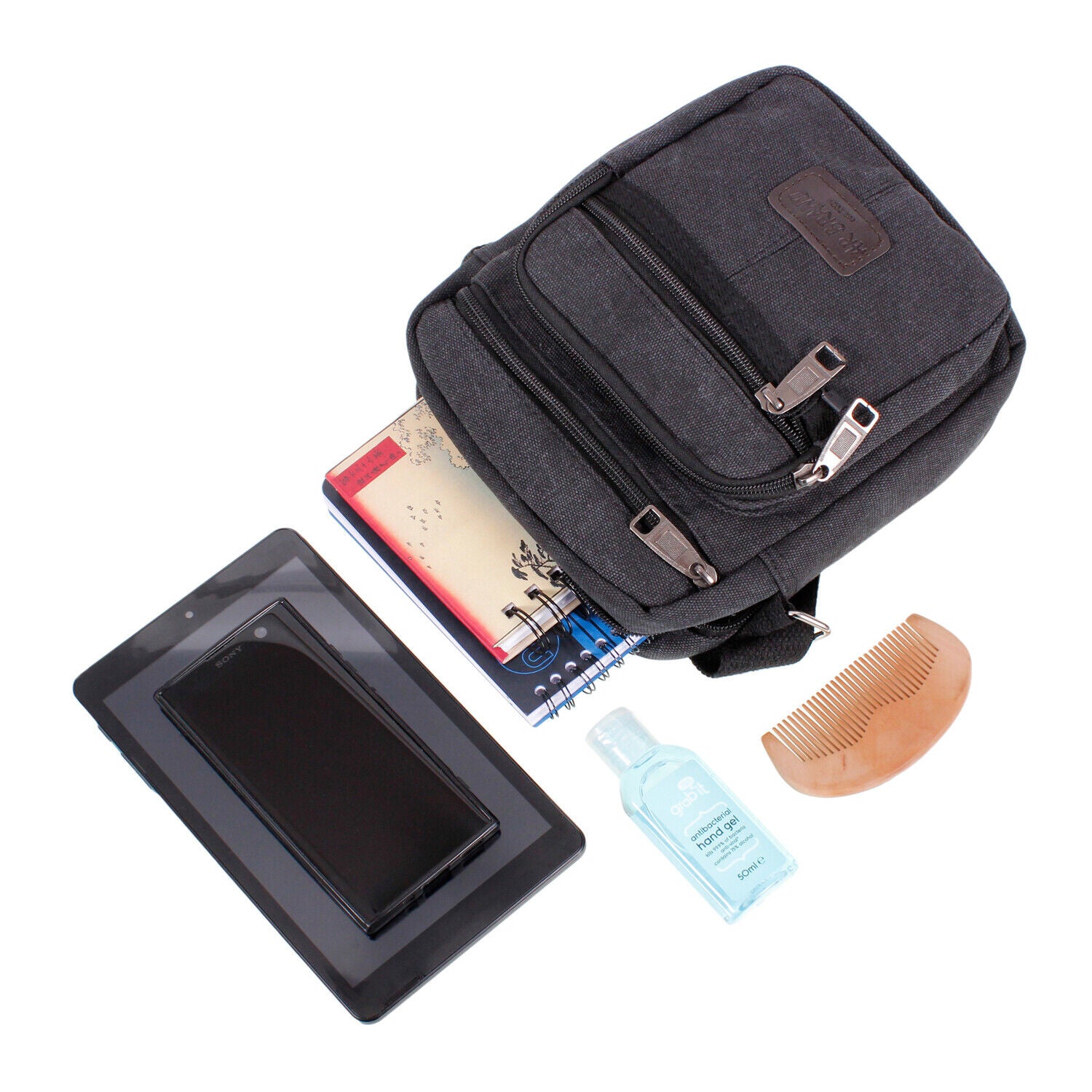 Mens Ladies Black Messenger Bag Canvas Cross Body Shoulder Utility Travel Work