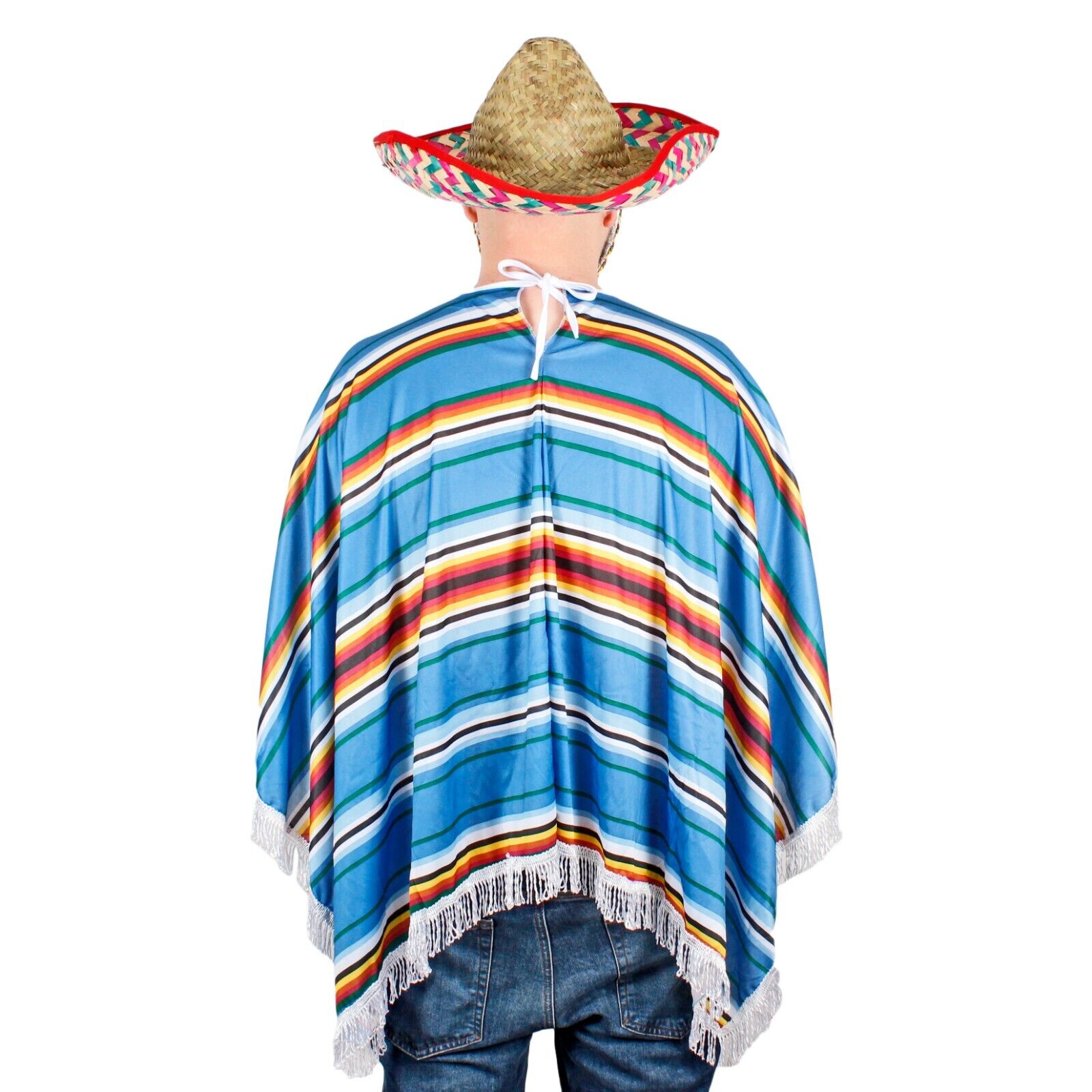Mexican Poncho Bandit Costume Set Sombrero Hat Moustache & Cigar