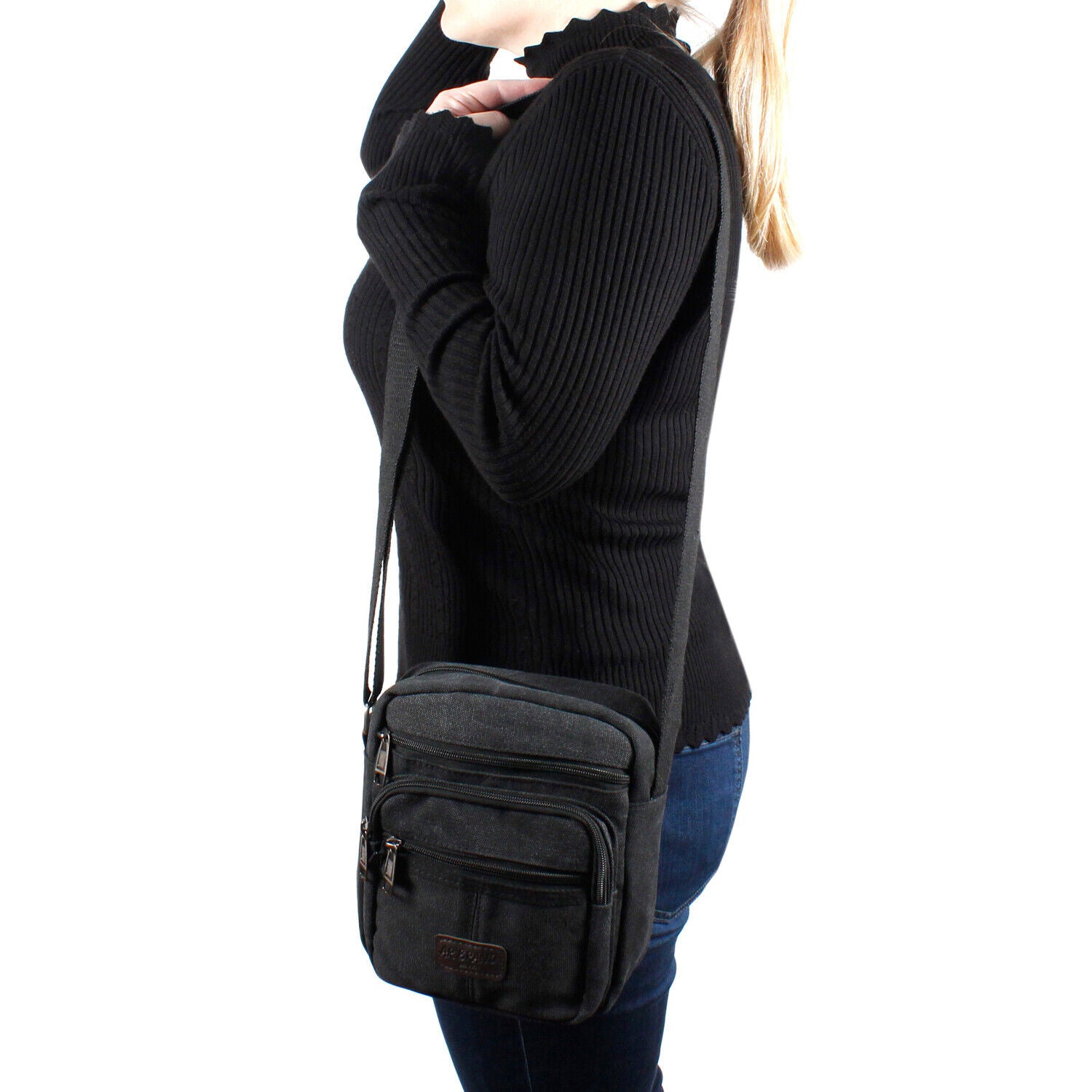 Mens Ladies Black Messenger Bag Canvas Cross Body Shoulder Utility Travel Work