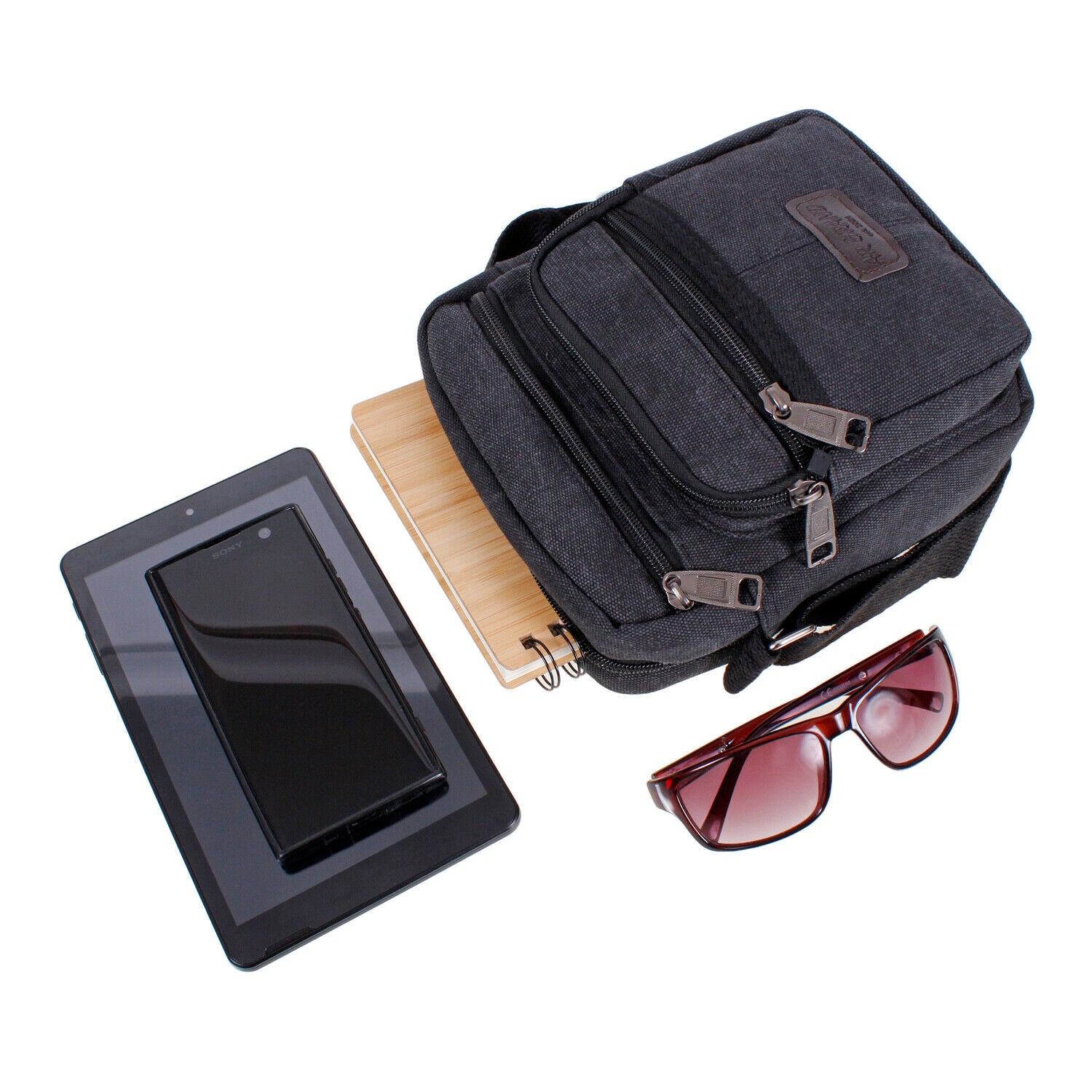 Men's Black Messenger Bag Canvas Cross Body Shoulder Utility Travel Work