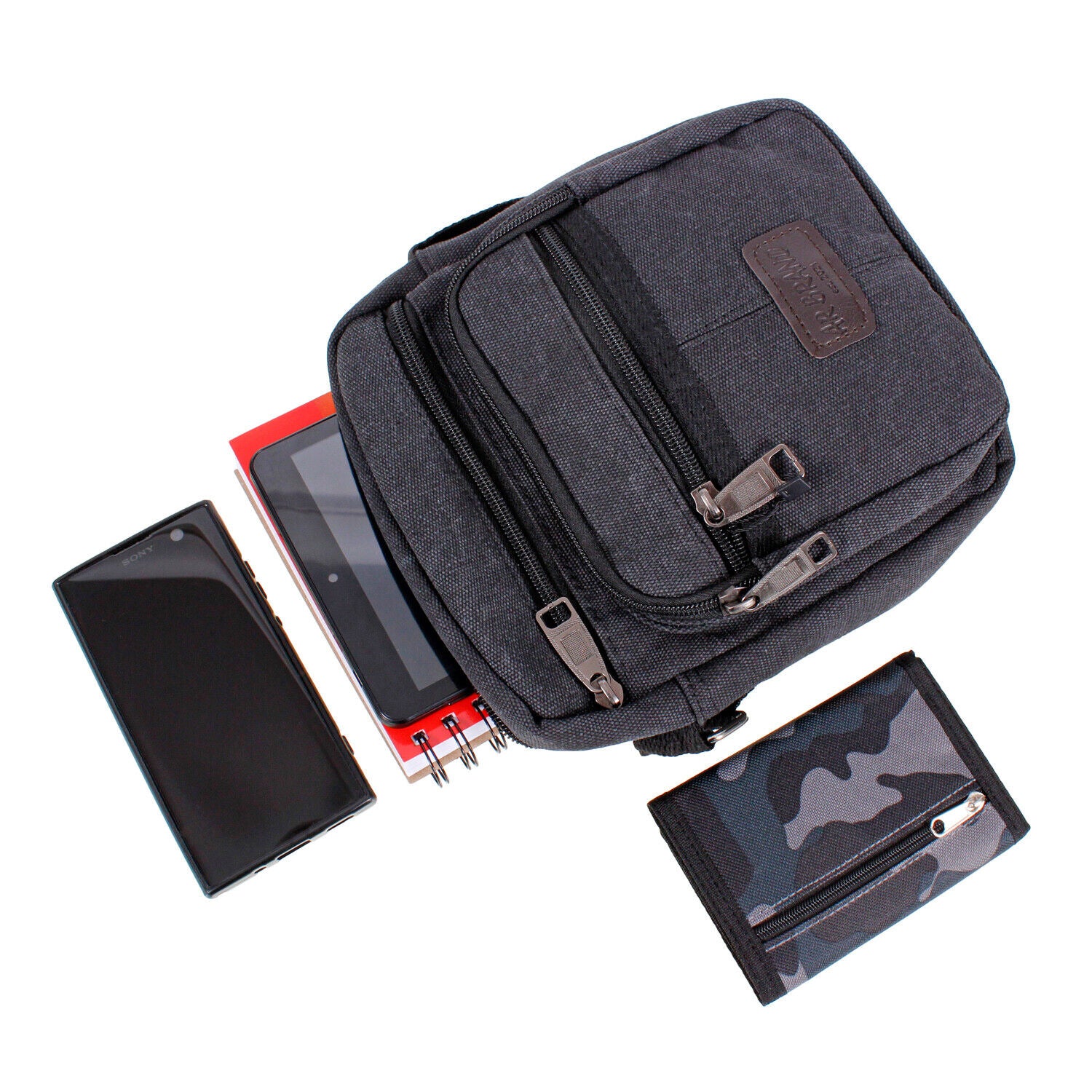 Men's Black Messenger Bag Canvas Cross Body Shoulder Utility Travel Work
