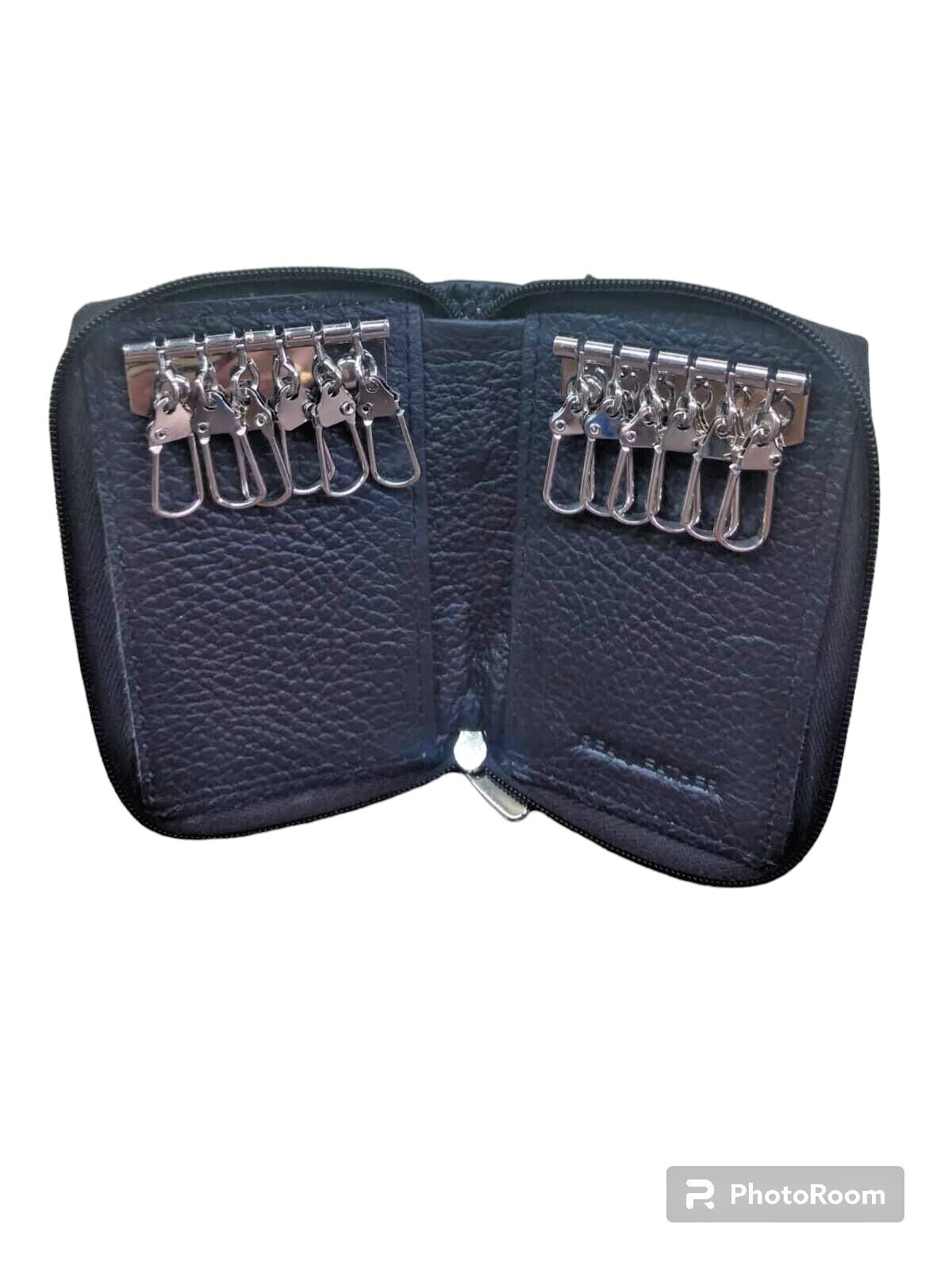 Leather Key Holder / Key Case Wallet Key Ring Soft Nappa Leather Black