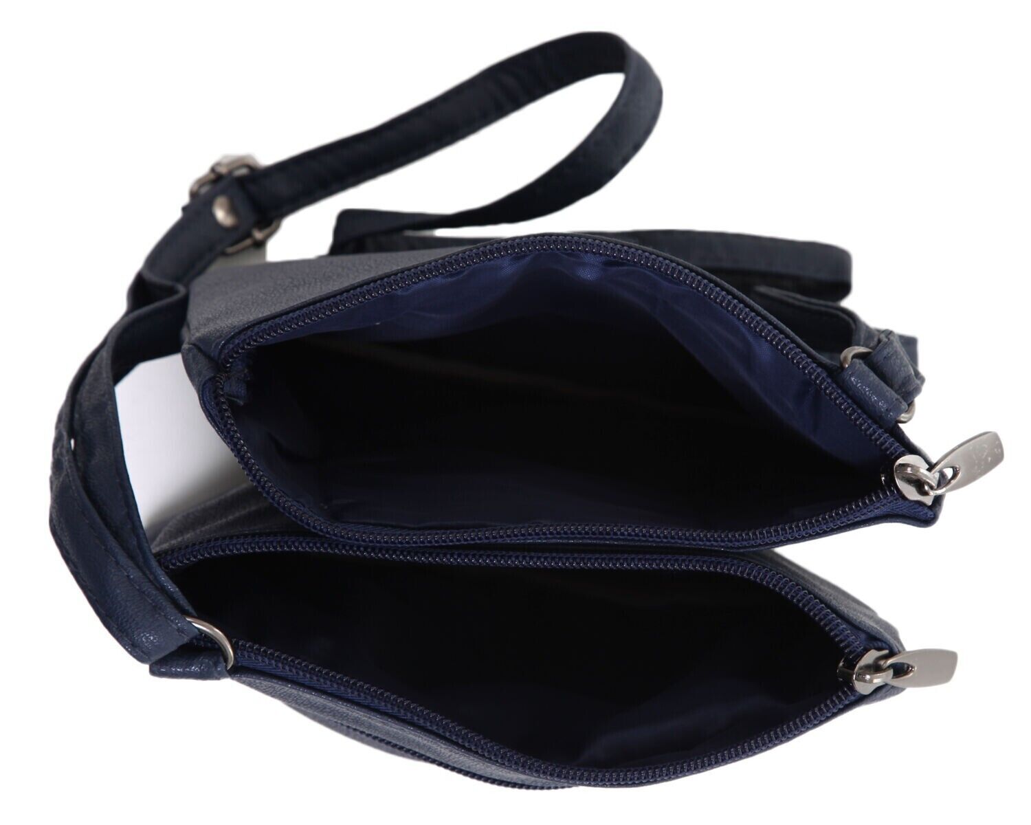 Ladies Womens Small Vegan Leather CrossBody/Shoulder Bag with 4 Zip Compartments