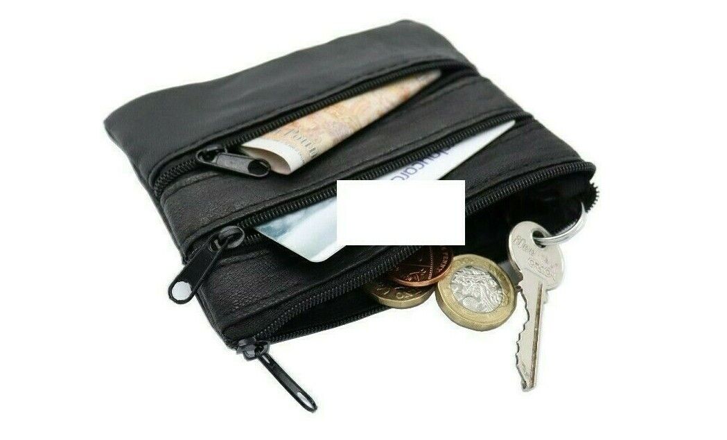 Leather Key Ring Pouch Zips Coin Holder Money Bag Wallet Purse