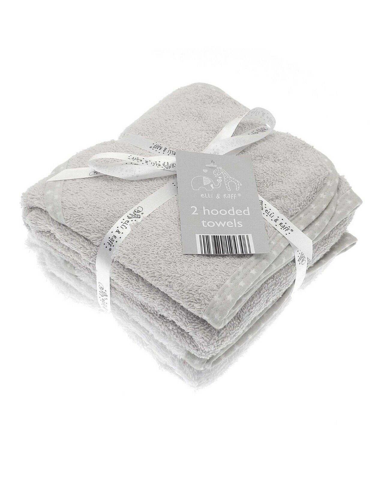 ELLI AND RAFF 2 GREY WHITE HOODED BATH TOWELS NEWBORN BABY SHOWER WRAP BOY GIRL