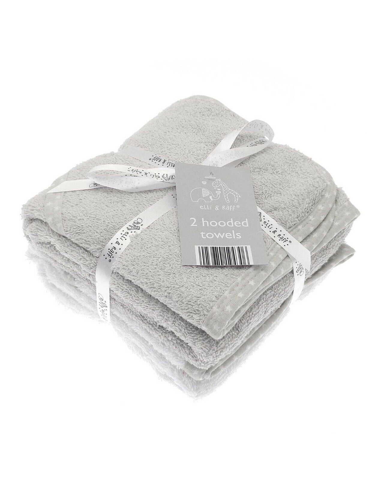 ELLI AND RAFF 2 GREY WHITE HOODED BATH TOWELS NEWBORN BABY SHOWER WRAP BOY GIRL