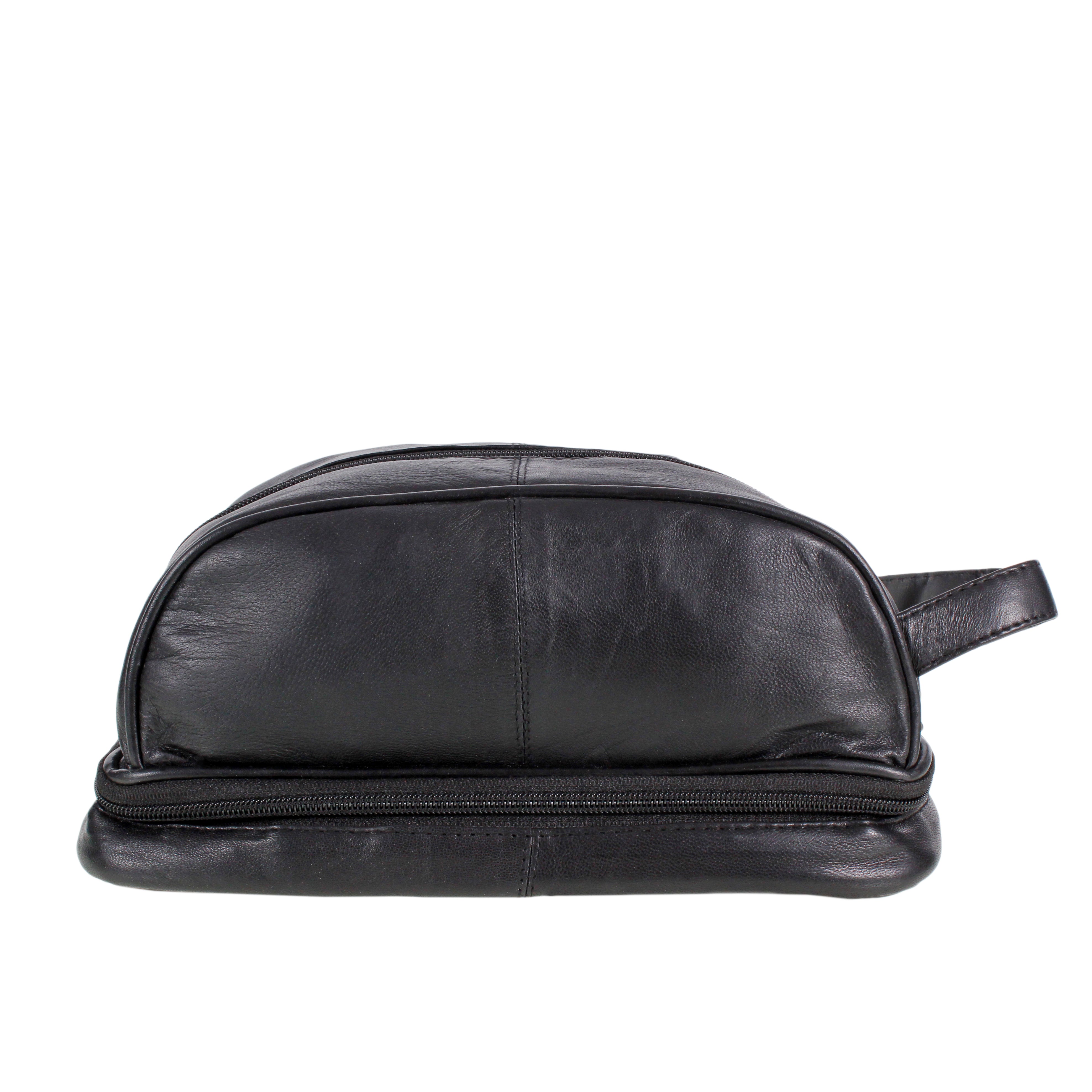 Mens Black Leather Washbag