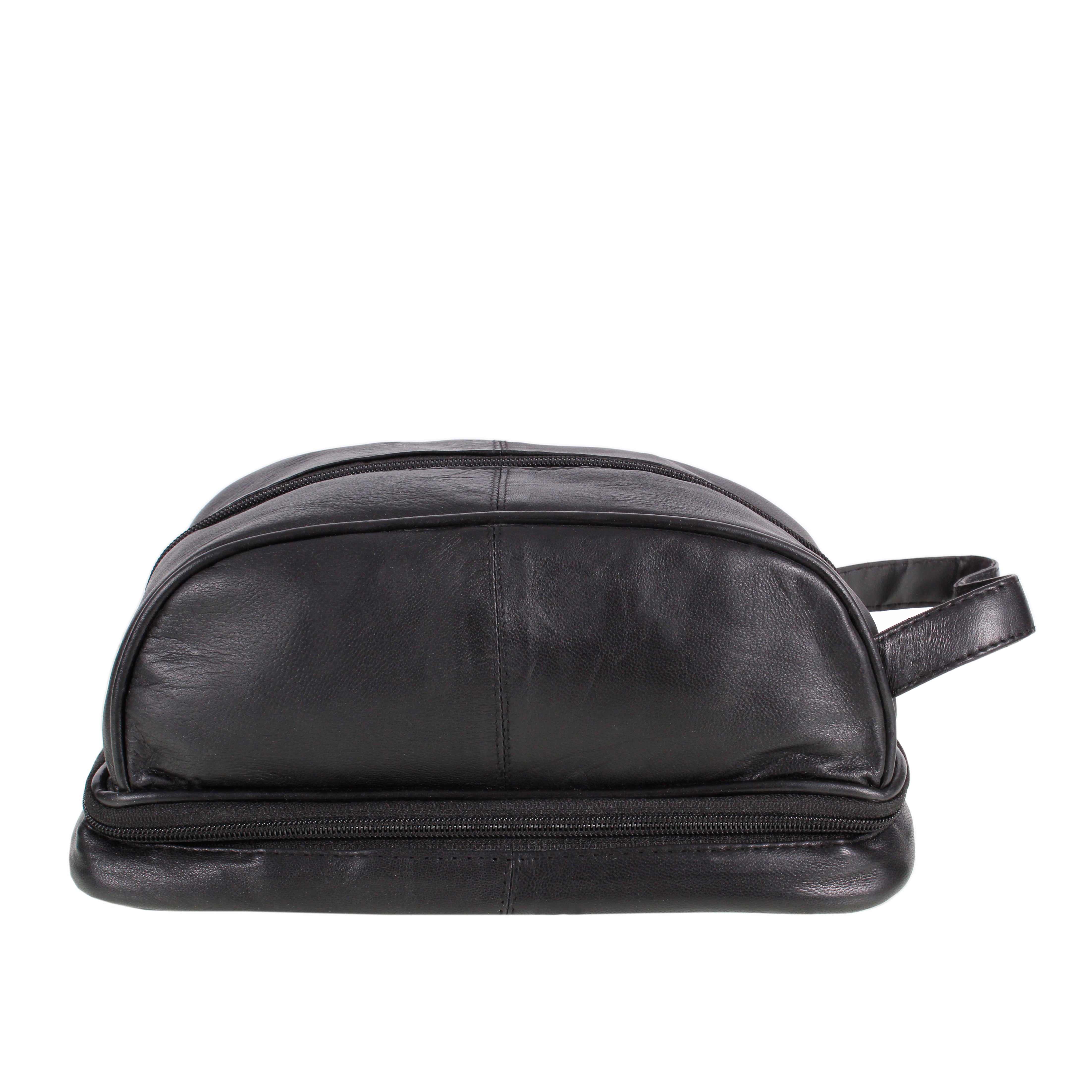 Mens Black Leather Washbag