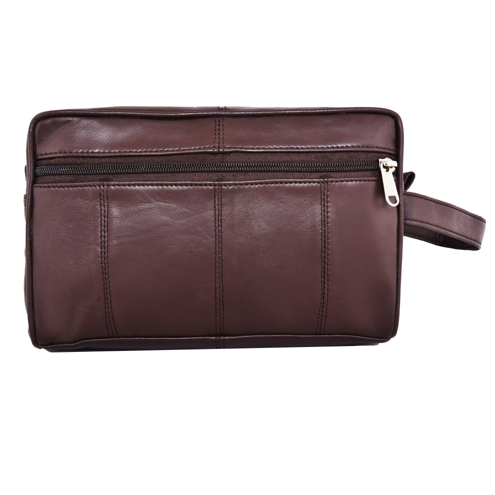 Large LEATHER WASH BAG zipped sections Brown toiletries toiletry travel handmade