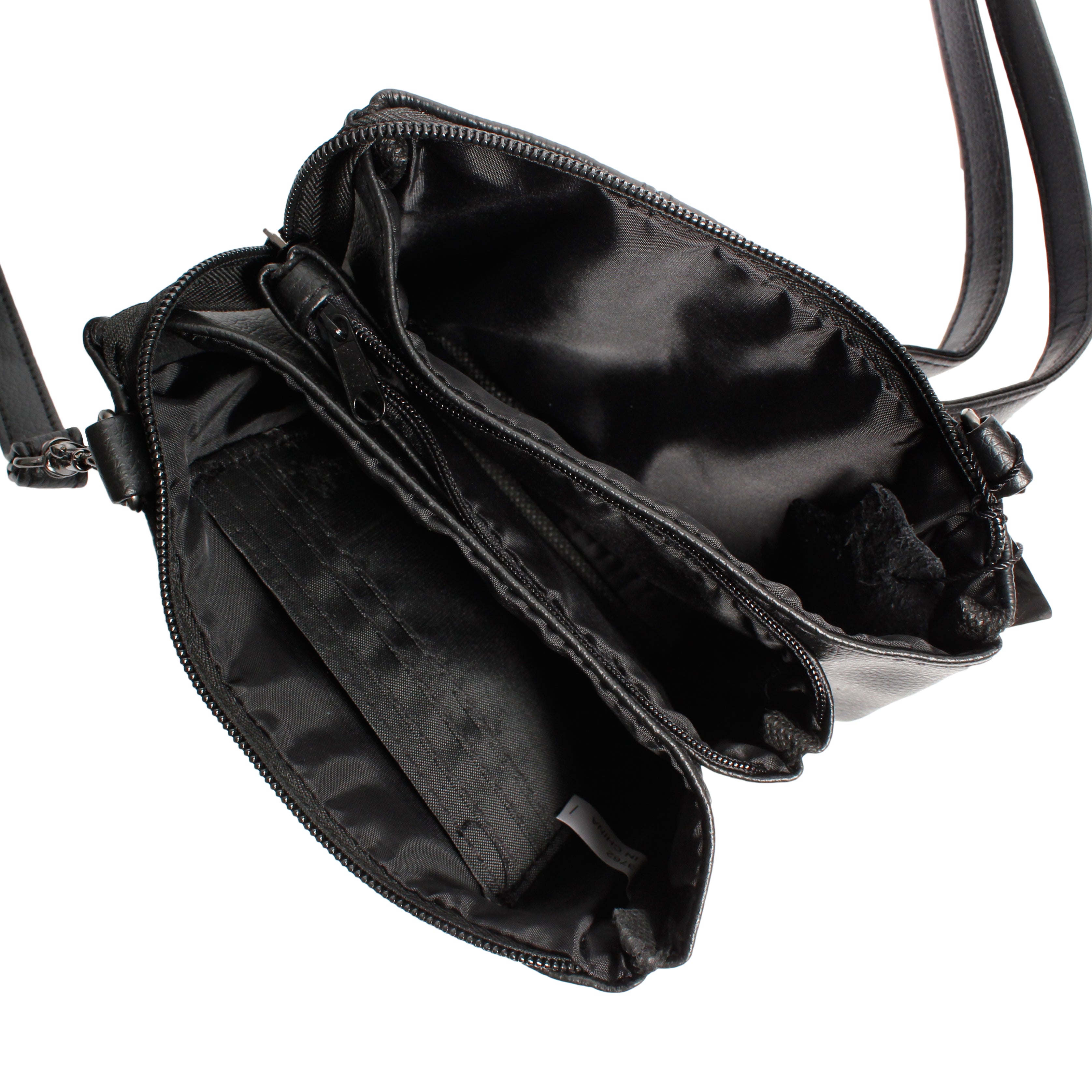 Ladies Small Leather Handbag with Zipped Triple Section Crossbody Shoulder Bag