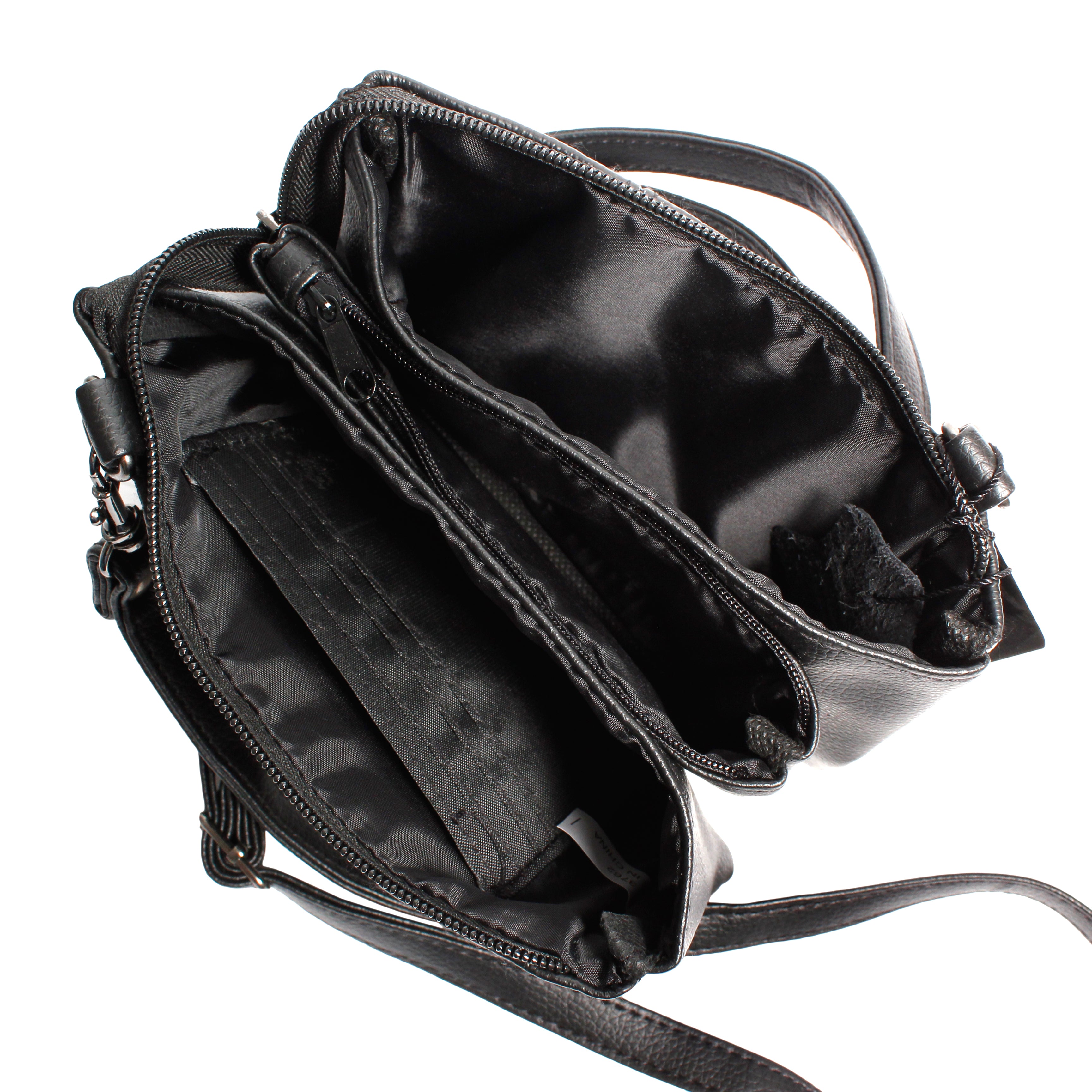 Ladies Small Leather Handbag with Zipped Triple Section Crossbody Shoulder Bag