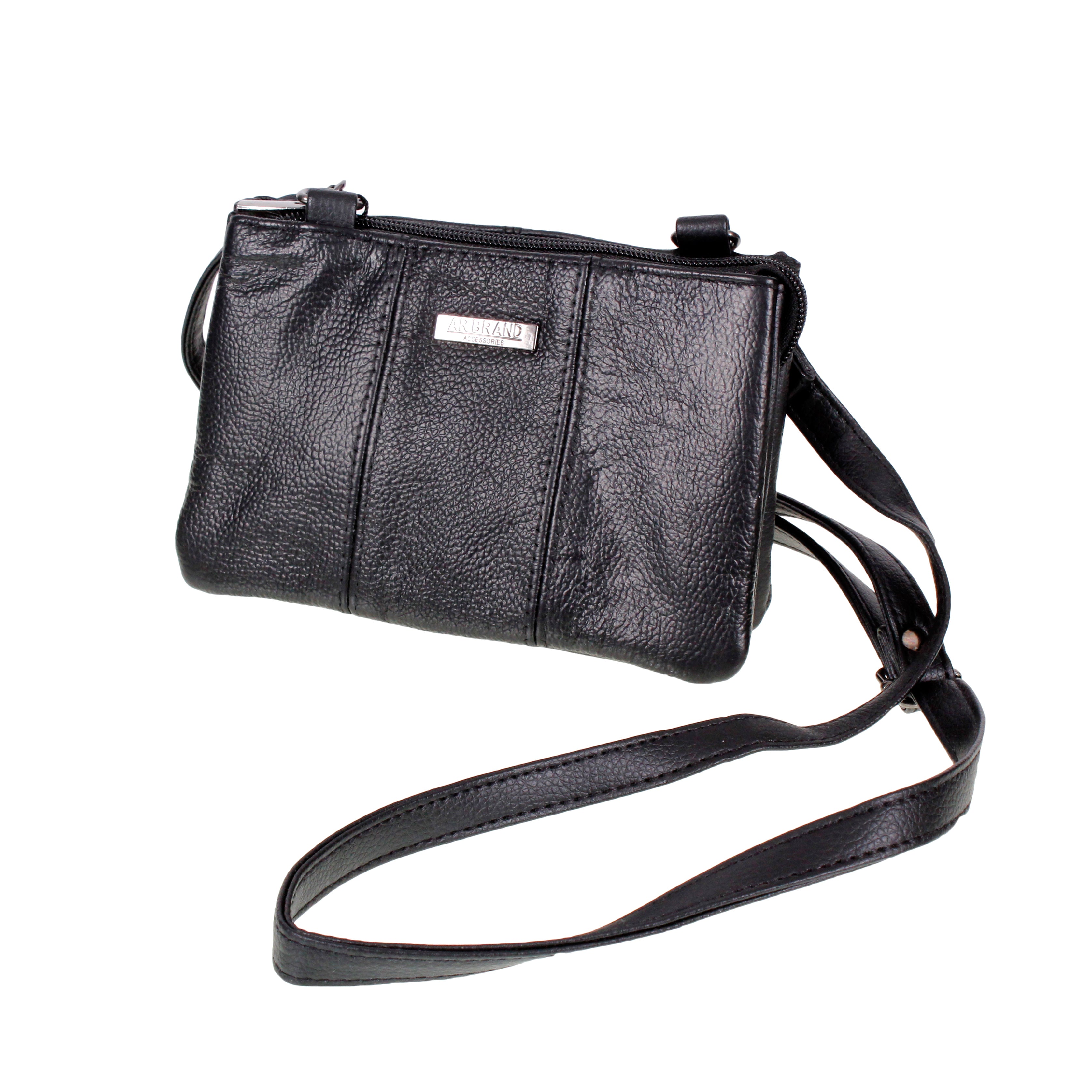 Ladies Small Leather Handbag with Zipped Triple Section Crossbody Shoulder Bag